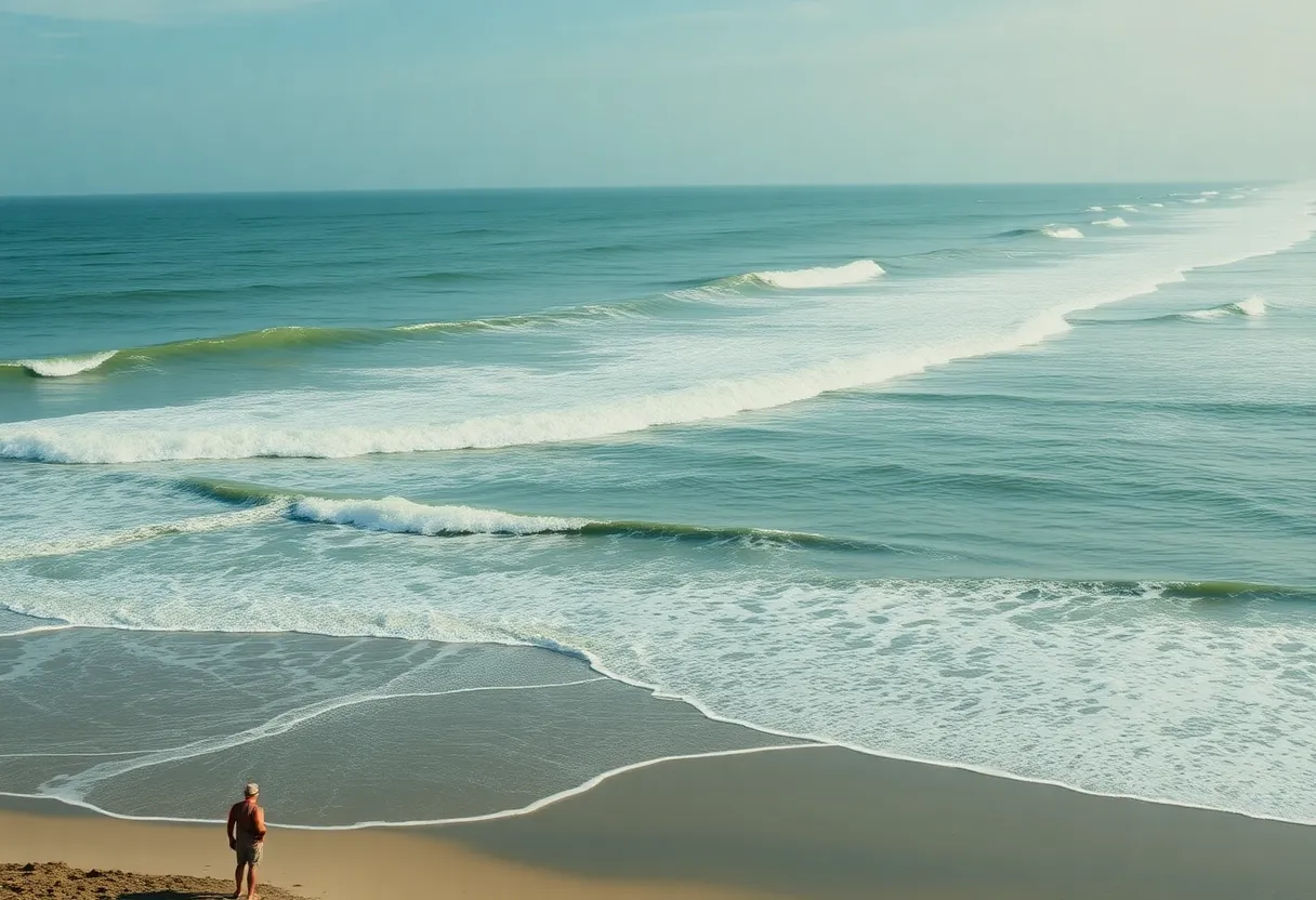 Rough sea conditions on North Carolina coast during rip current warning
