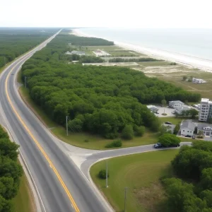 Restored road on the North Carolina coast after flooding