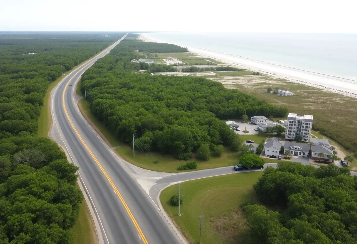 Restored road on the North Carolina coast after flooding