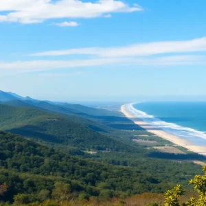 Scenic view of Blue Ridge Mountains and Outer Banks beaches in North Carolina