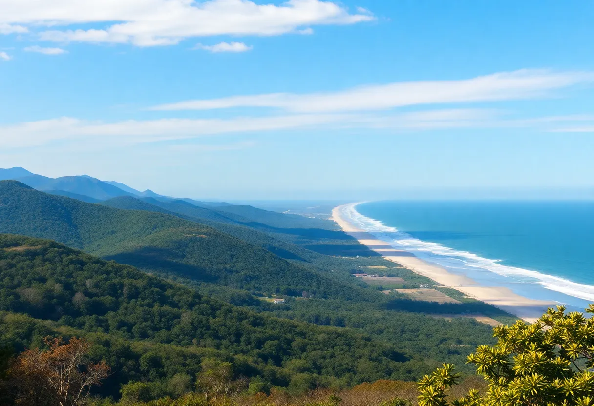 Scenic view of Blue Ridge Mountains and Outer Banks beaches in North Carolina