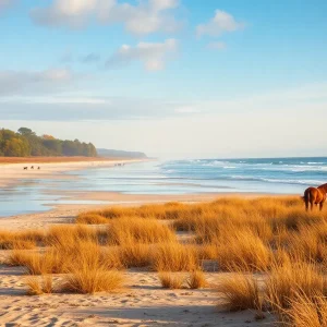 Scenic autumn landscape in the Northern Outer Banks with wild horses