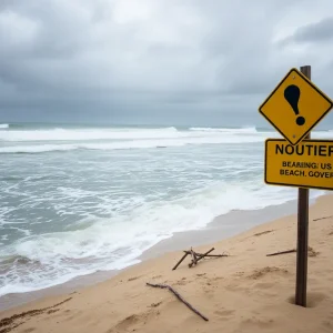 Hazardous beach conditions in Northern Outer Banks with strong waves.