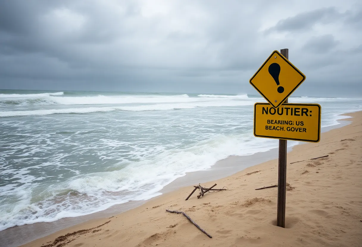 Hazardous beach conditions in Northern Outer Banks with strong waves.