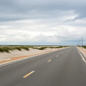 Overwashed road on Ocracoke Island post Hurricane Erin