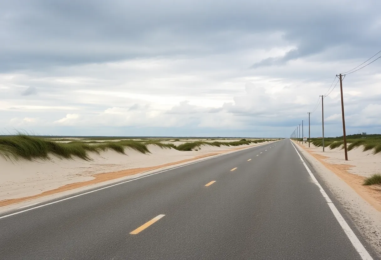 Overwashed road on Ocracoke Island post Hurricane Erin