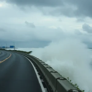 High winds and ocean overwash on N.C. Highway 12 on Ocracoke Island