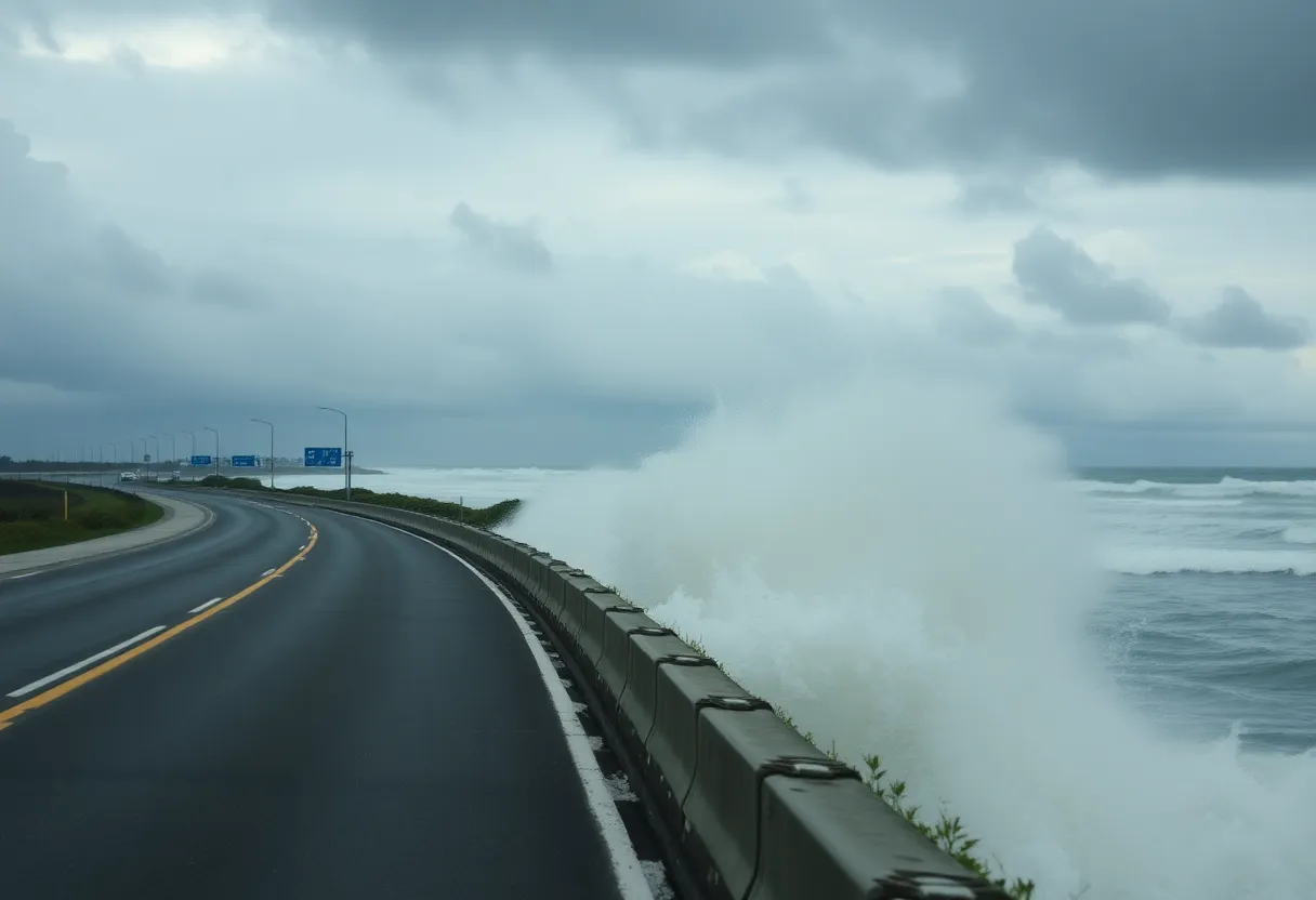 High winds and ocean overwash on N.C. Highway 12 on Ocracoke Island
