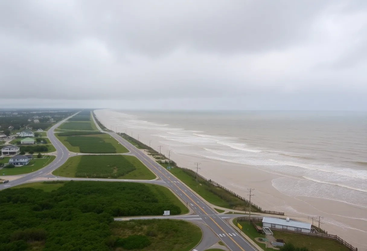 View of flooded coastal areas in the Outer Banks during a flood watch