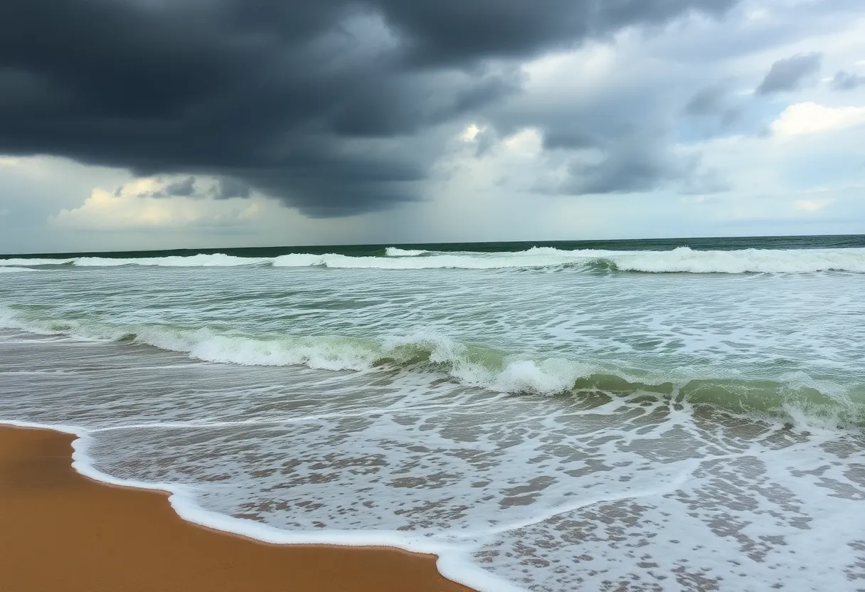 Turbulent waves and stormy skies at Outer Banks beach