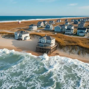 Beachfront homes in Rodanthe threatened by coastal erosion and hurricane waves.
