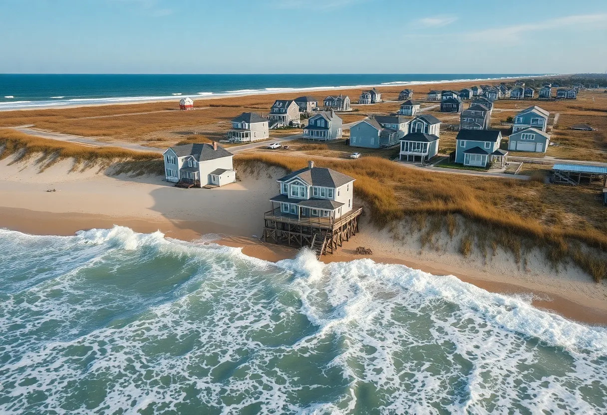 Beachfront homes in Rodanthe threatened by coastal erosion and hurricane waves.