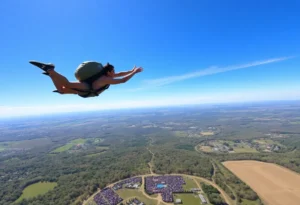 Tandem skydivers preparing for a jump at Skydive OBX in Manteo, North Carolina.