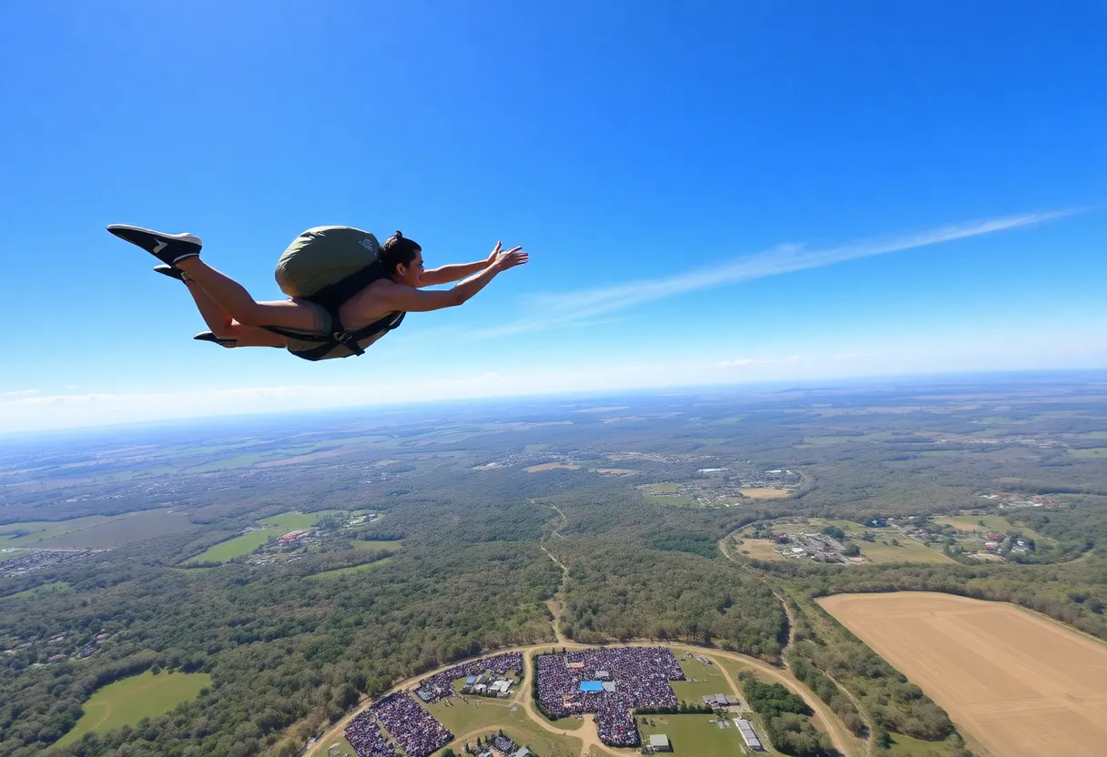 Tandem skydivers preparing for a jump at Skydive OBX in Manteo, North Carolina.
