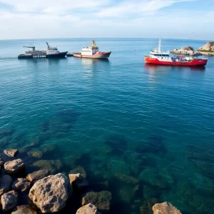 Coastal view of Turnagain Bay with research boats