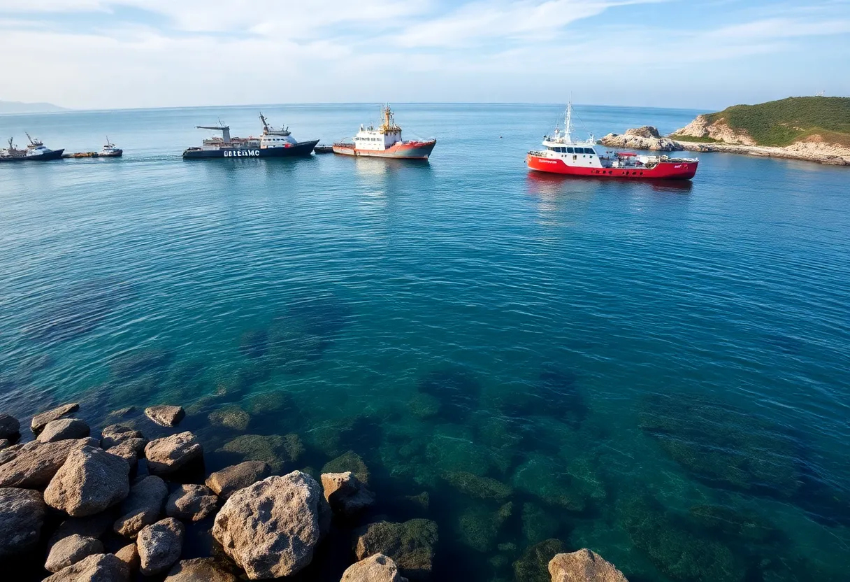Coastal view of Turnagain Bay with research boats