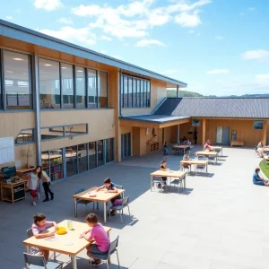 Exterior view of the new Water's Edge Village School facility