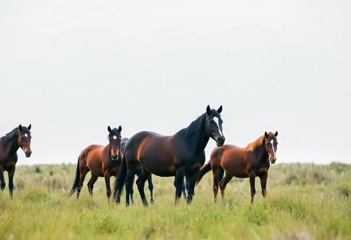 Herd of wild horses in Corolla, North Carolina