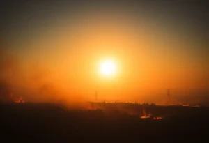 Depiction of wildfires under extreme heat conditions in America.