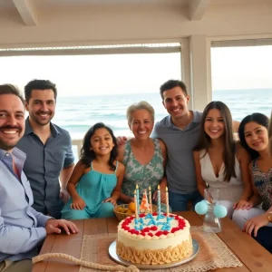 Family celebrating a birthday at a beach house in Corolla NC