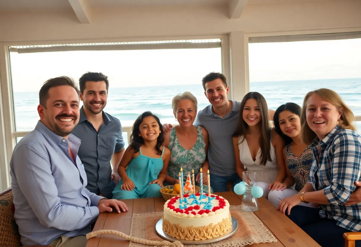 Family celebrating a birthday at a beach house in Corolla NC