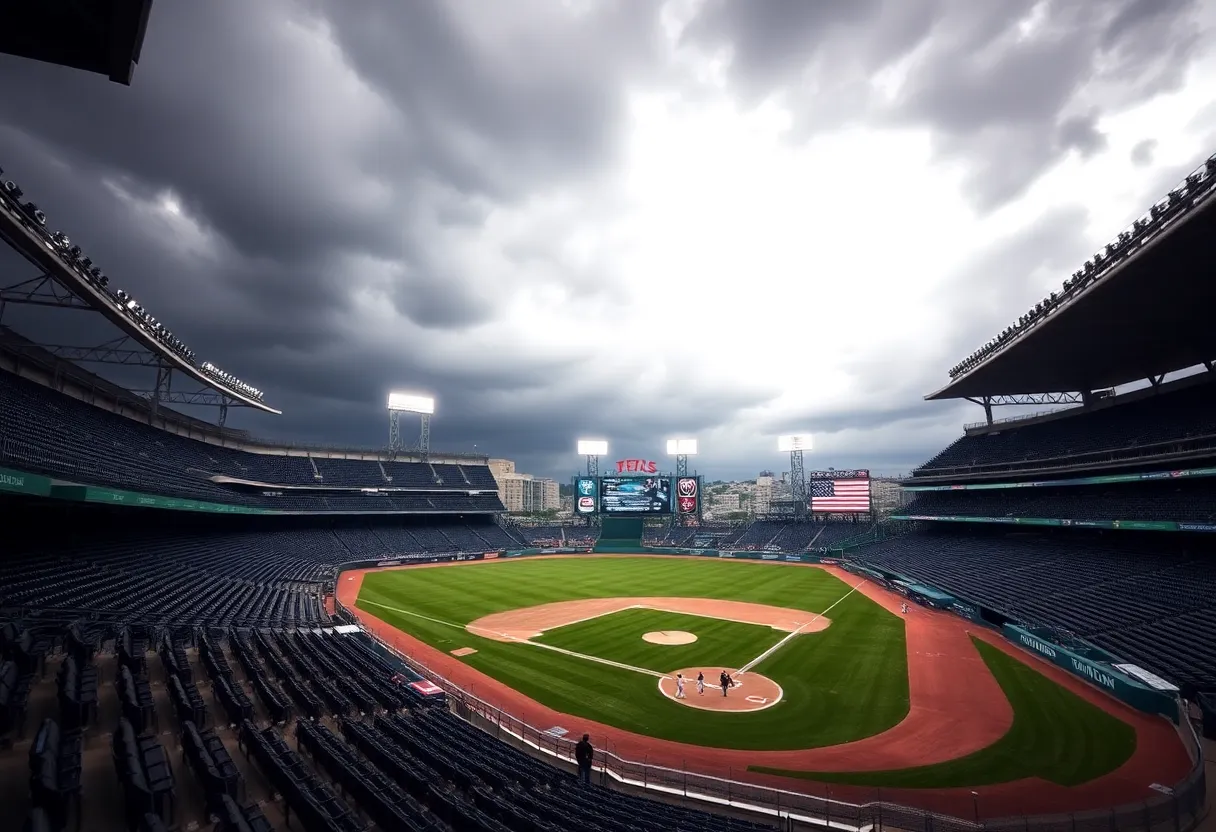 Empty baseball stadium at UNCG due to relocation for weather concerns