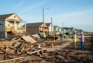 Contractors clearing debris from collapsed homes in Buxton North Carolina