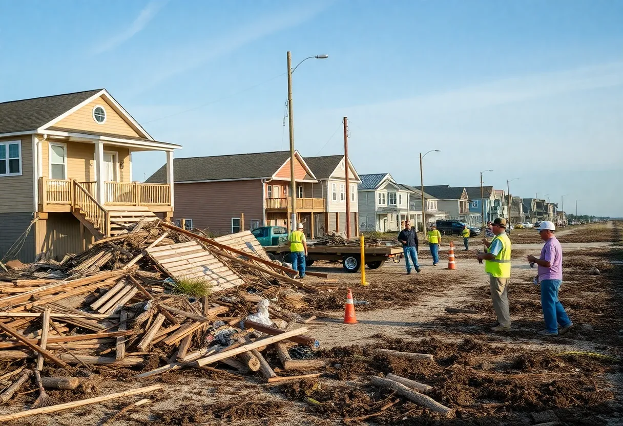 Contractors clearing debris from collapsed homes in Buxton North Carolina