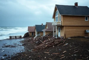 Collapsed homes due to coastal erosion in Buxton, NC