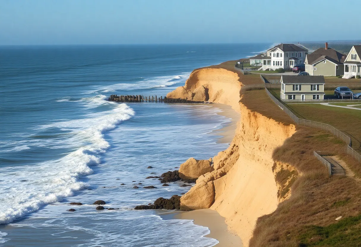 View of coastal erosion affecting homes in Buxton, NC