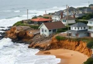 Collapsed house at the coast in Buxton, NC due to erosion