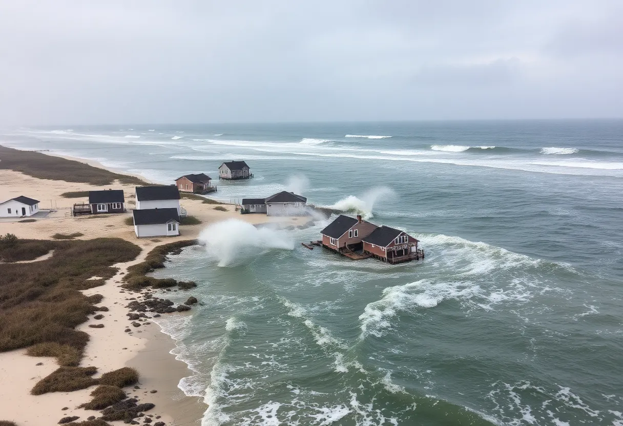 Collapsed homes along the Outer Banks in Buxton, NC