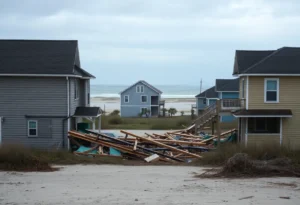 Collapsed home in Buxton, North Carolina due to erosion