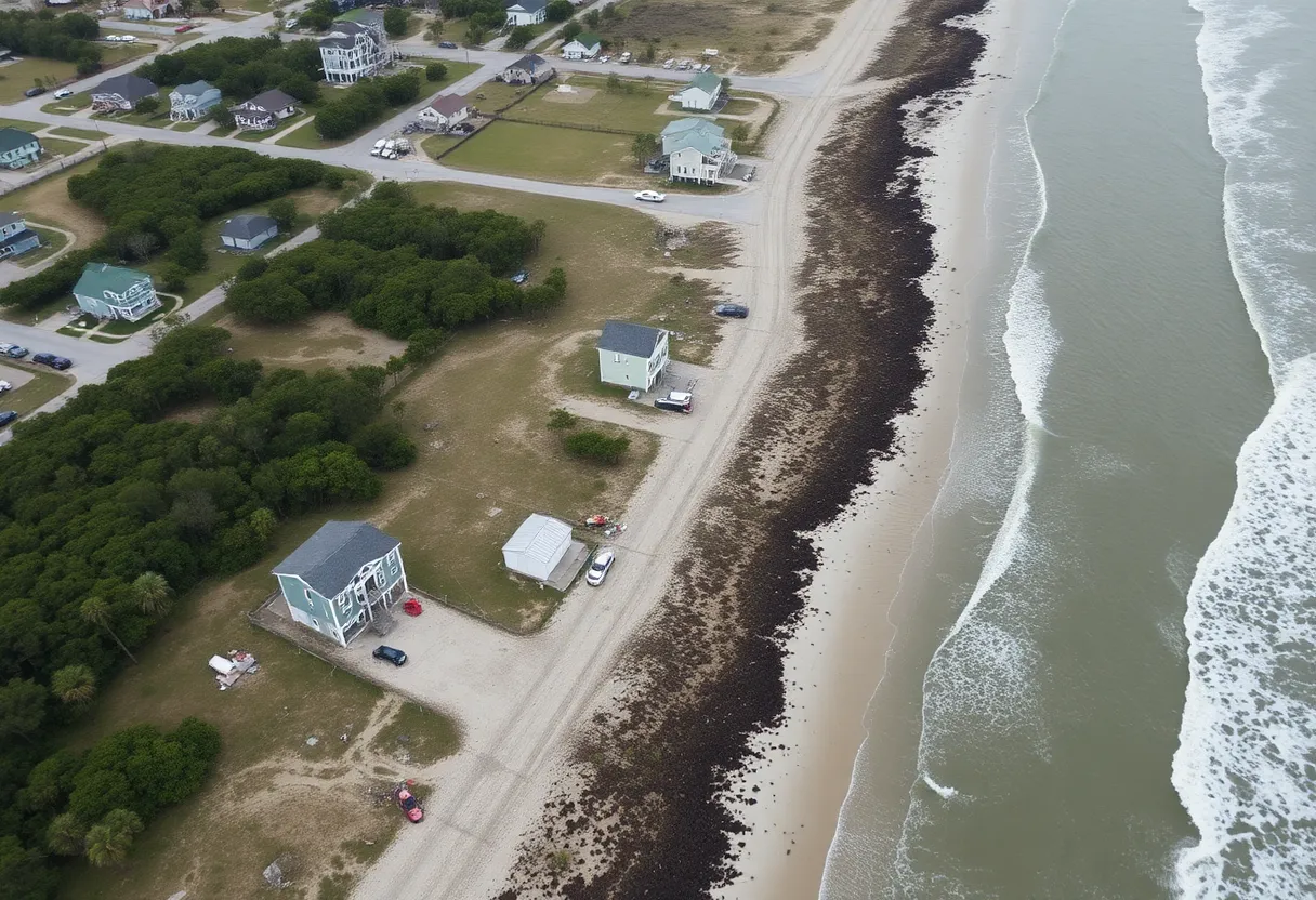 Collapsed homes along the coast in Buxton, North Carolina