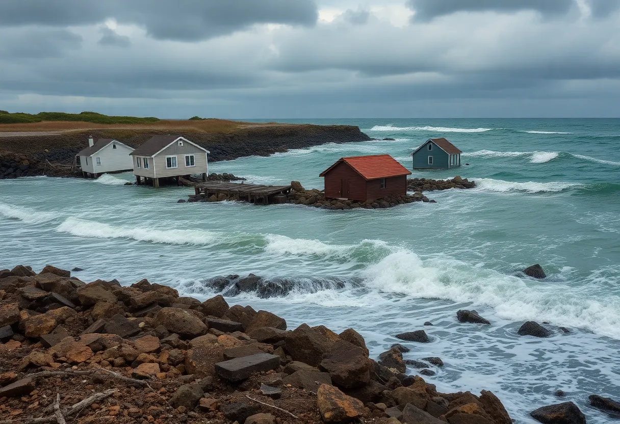 Collapsed homes in Buxton NC near the Atlantic Ocean