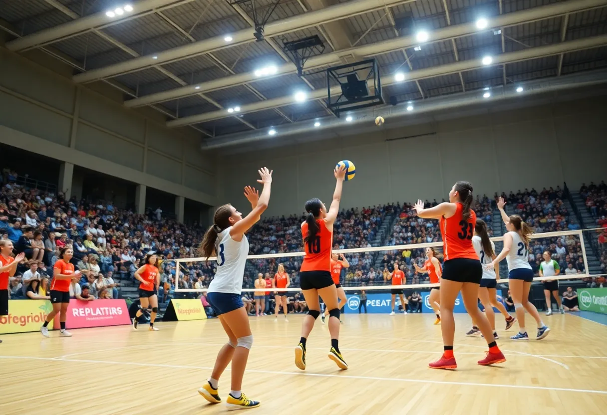 Charlotte volleyball team in action during the match