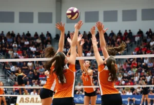 Charlotte volleyball team in action during a match against ECU