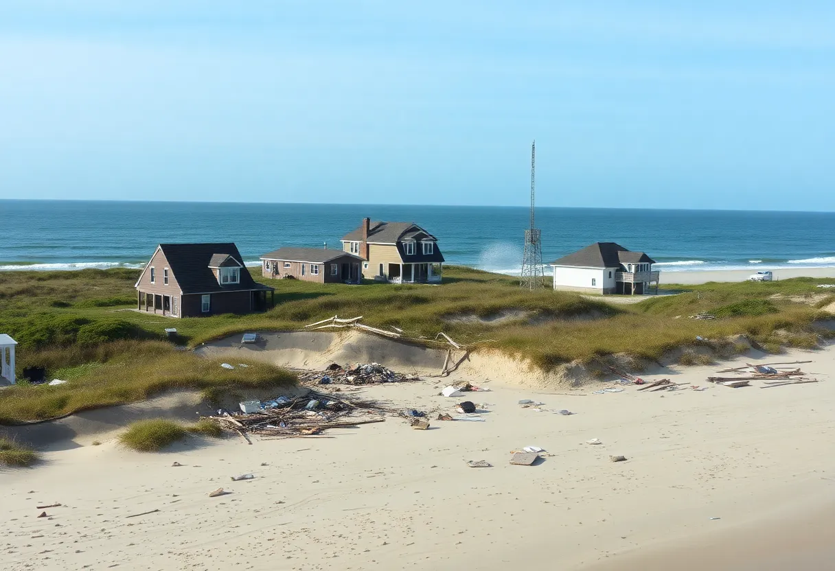 Collapsed homes due to coastal erosion in Buxton, N.C.