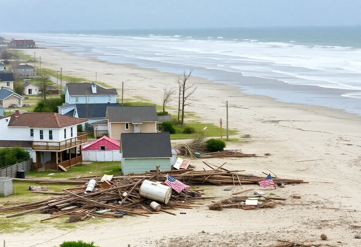 Collapsed homes due to coastal erosion in Buxton, North Carolina.