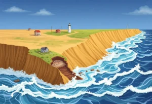 Eroded coastline with collapsed homes along the Outer Banks