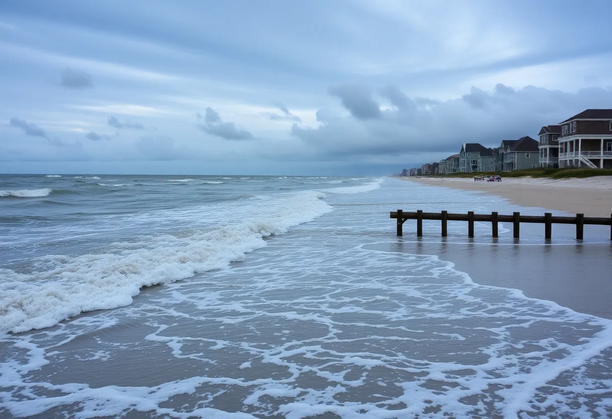 High tide and flooding at the Northern Outer Banks with stormy weather.