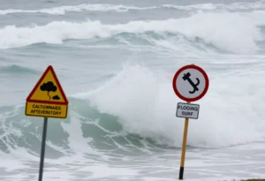 Warning sign for coastal flooding in the Outer Banks