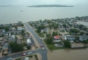 Coastal city under flooding due to King Tides and Supermoon