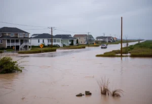 Flooded streets in the Outer Banks due to coastal flooding from king tides