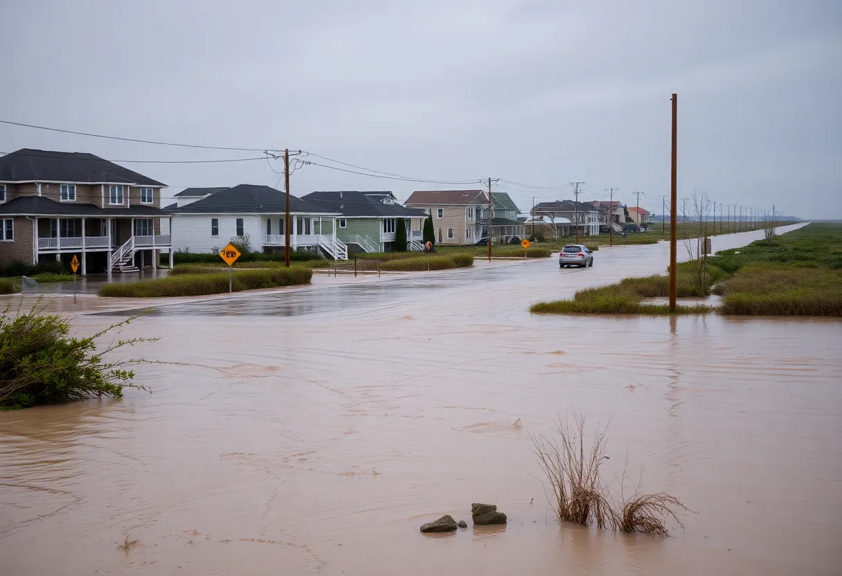 Flooded streets in the Outer Banks due to coastal flooding from king tides