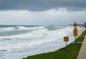 High surf and stormy skies over the Outer Banks coast