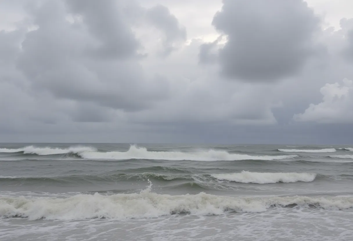 Coastal storm affecting the Outer Banks with strong winds and waves.