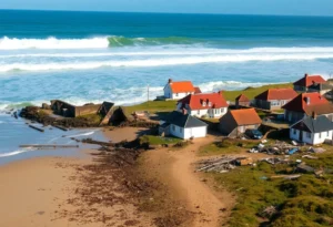 View of collapsed oceanfront homes in Buxton, N.C.