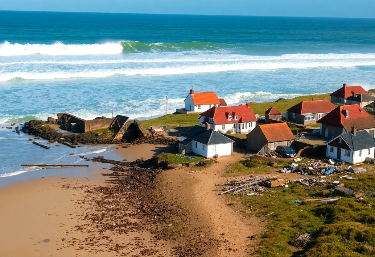 View of collapsed oceanfront homes in Buxton, N.C.