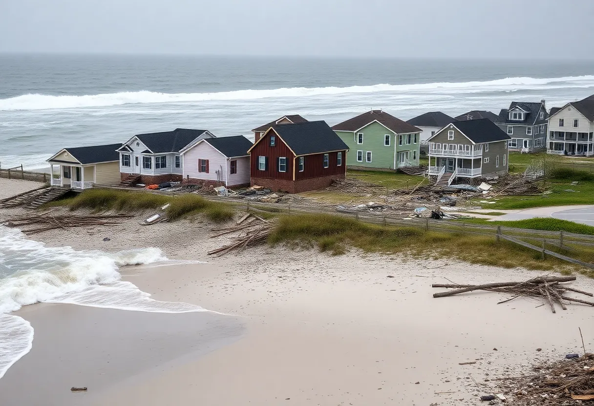 Destruction of homes in Buxton, North Carolina due to hurricanes
